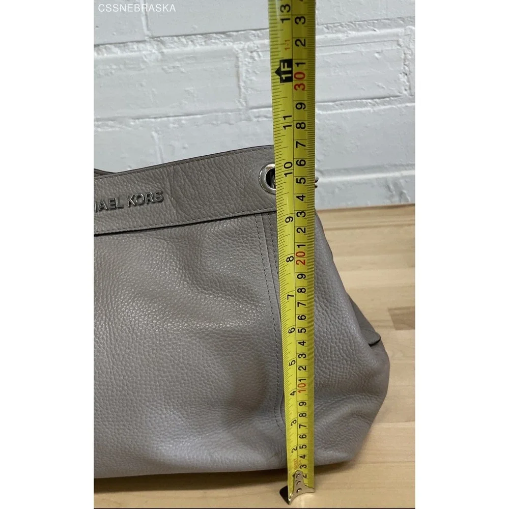 Michael Kors Gray Pebble Leather Jet Set Chain Strap Double Shoulder‎ Bag -M - Picture 9 of 10